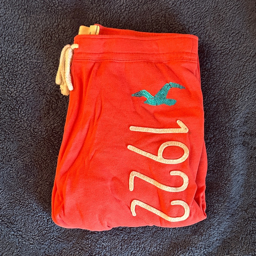 Red/Peach Drawstring Sweatpants with Hollister Logo